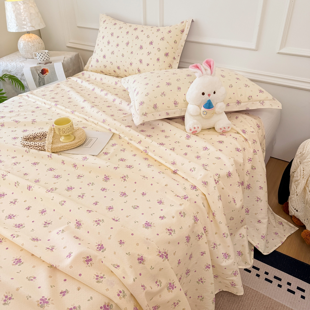 91家纺网 家纺一手货源 找家纺 壹贝家纺 2026新款全棉喷气印花床单系列 紫汀兰