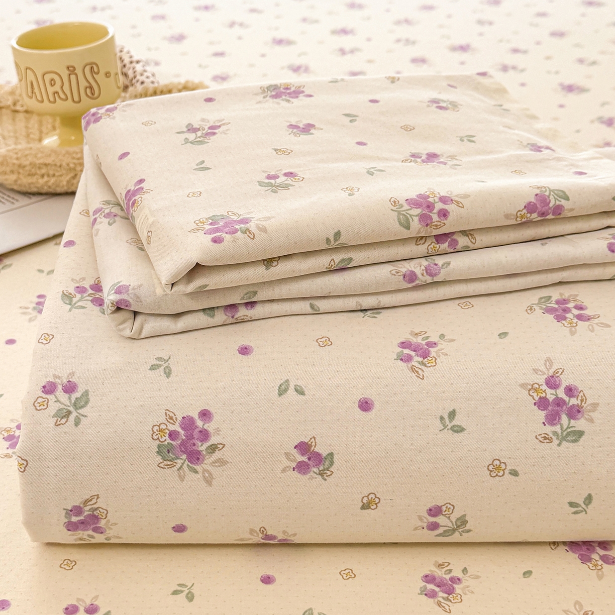 91家纺网 家纺一手货源 找家纺 壹贝家纺 2026新款全棉喷气印花床单系列 紫汀兰