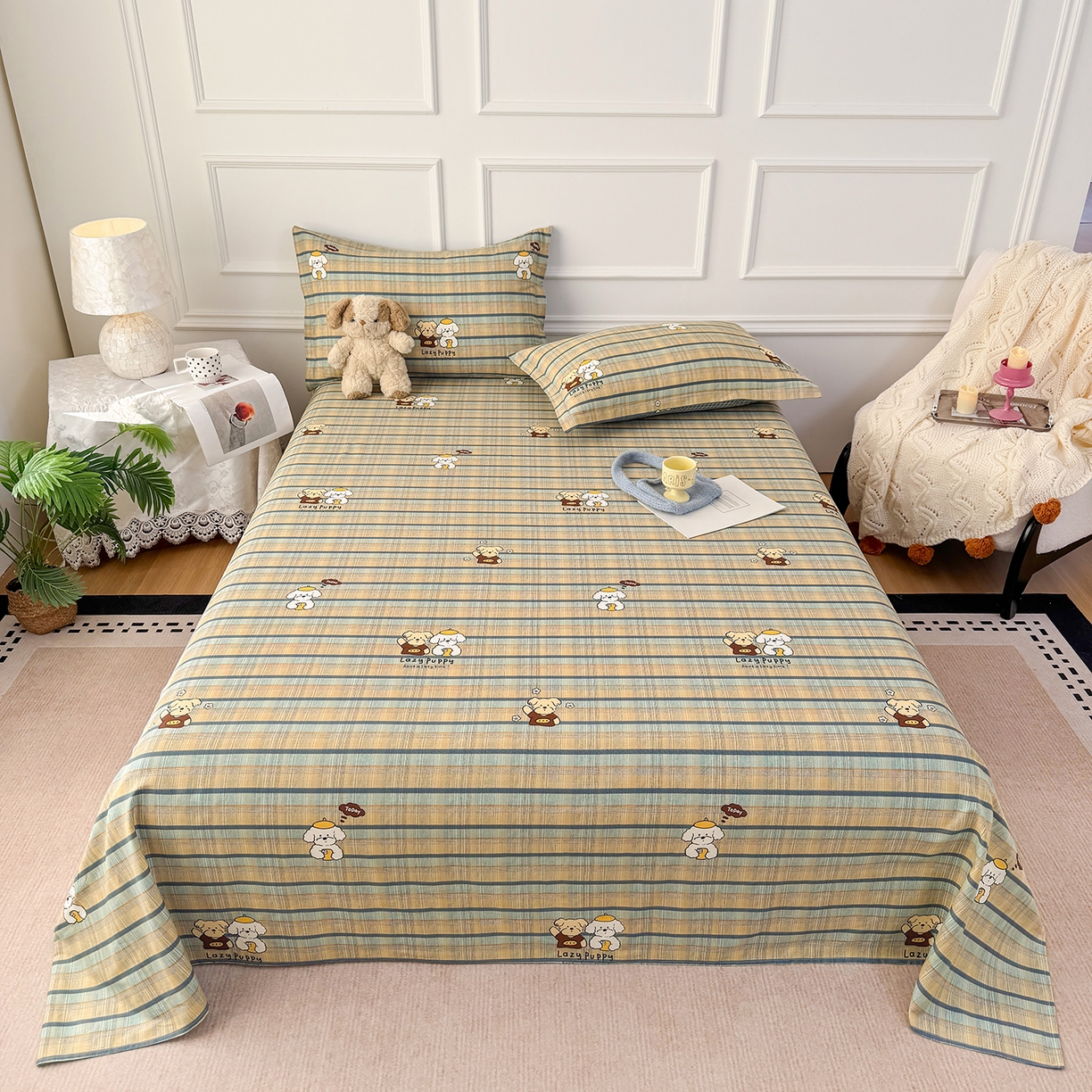 壹贝家纺 2026新款全棉喷气印花床单系列 自拍小狗