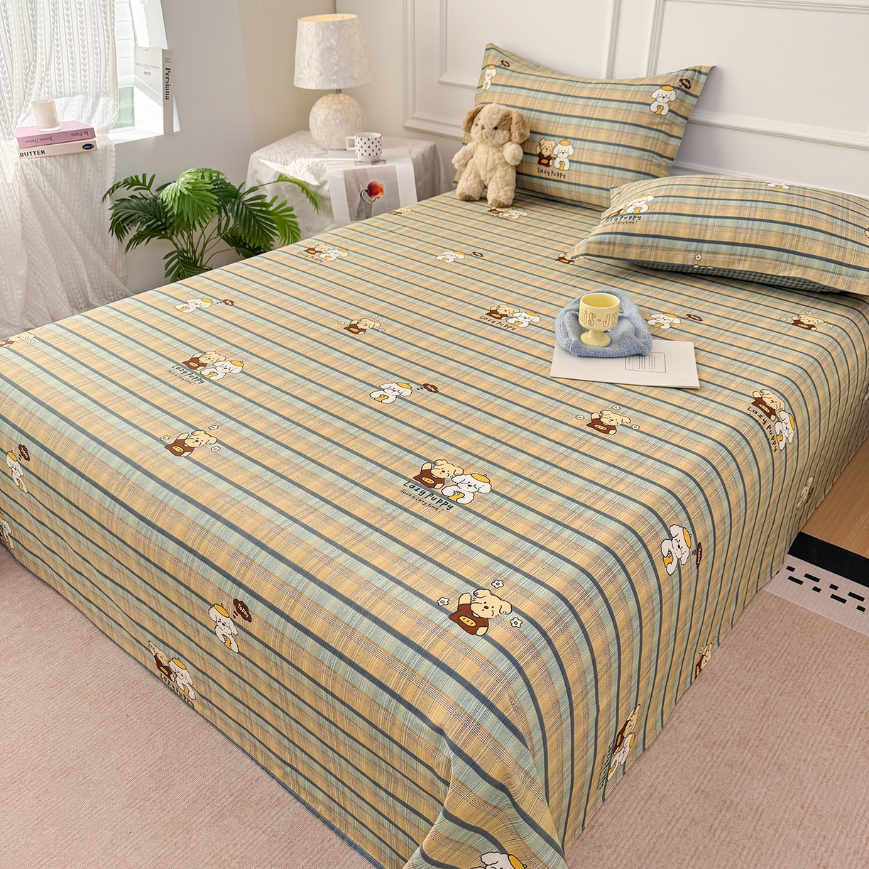 91家纺网 家纺一手货源 找家纺 壹贝家纺 2026新款全棉喷气印花床单系列 自拍小狗