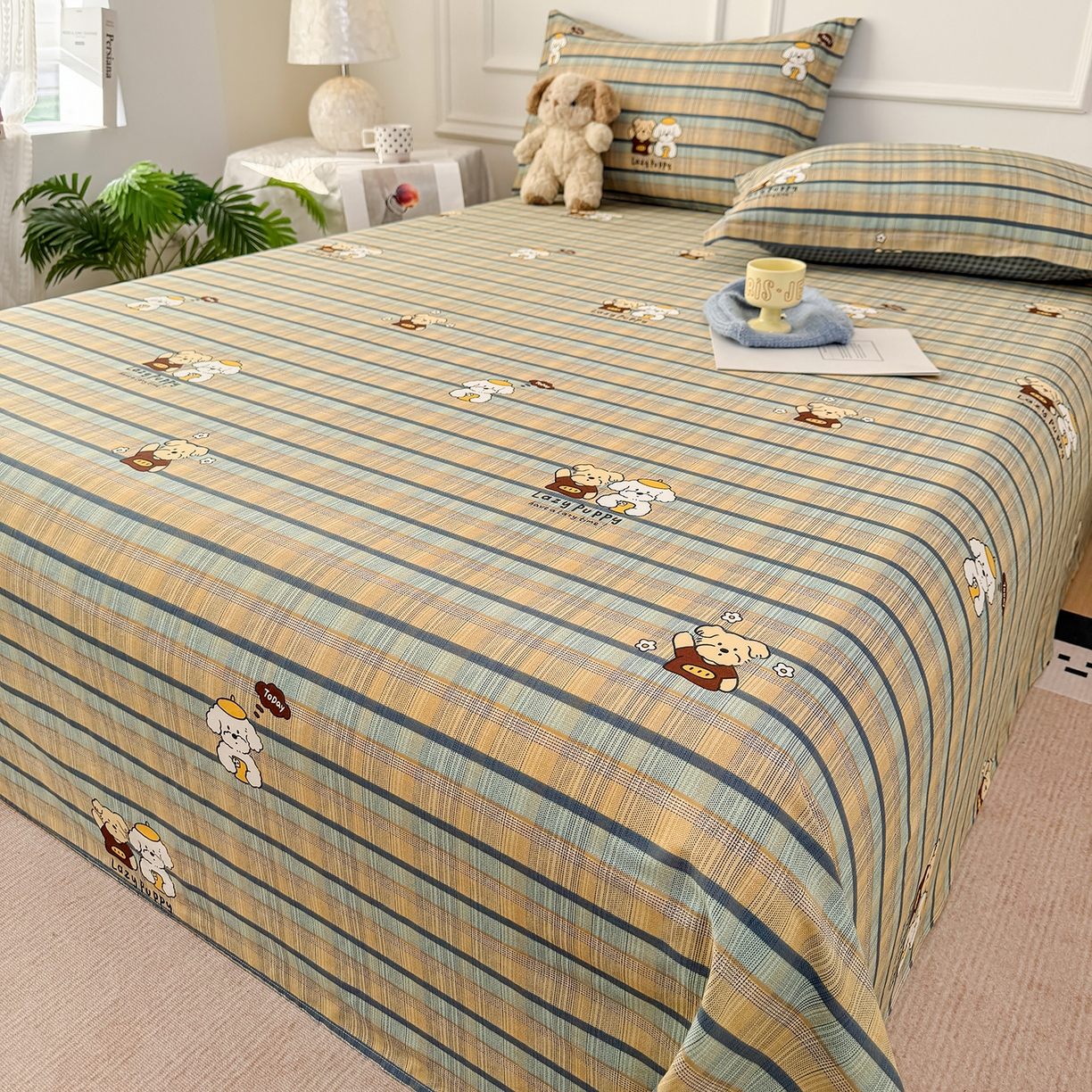 91家纺网 家纺一手货源 找家纺 壹贝家纺 2026新款全棉喷气印花床单系列 自拍小狗