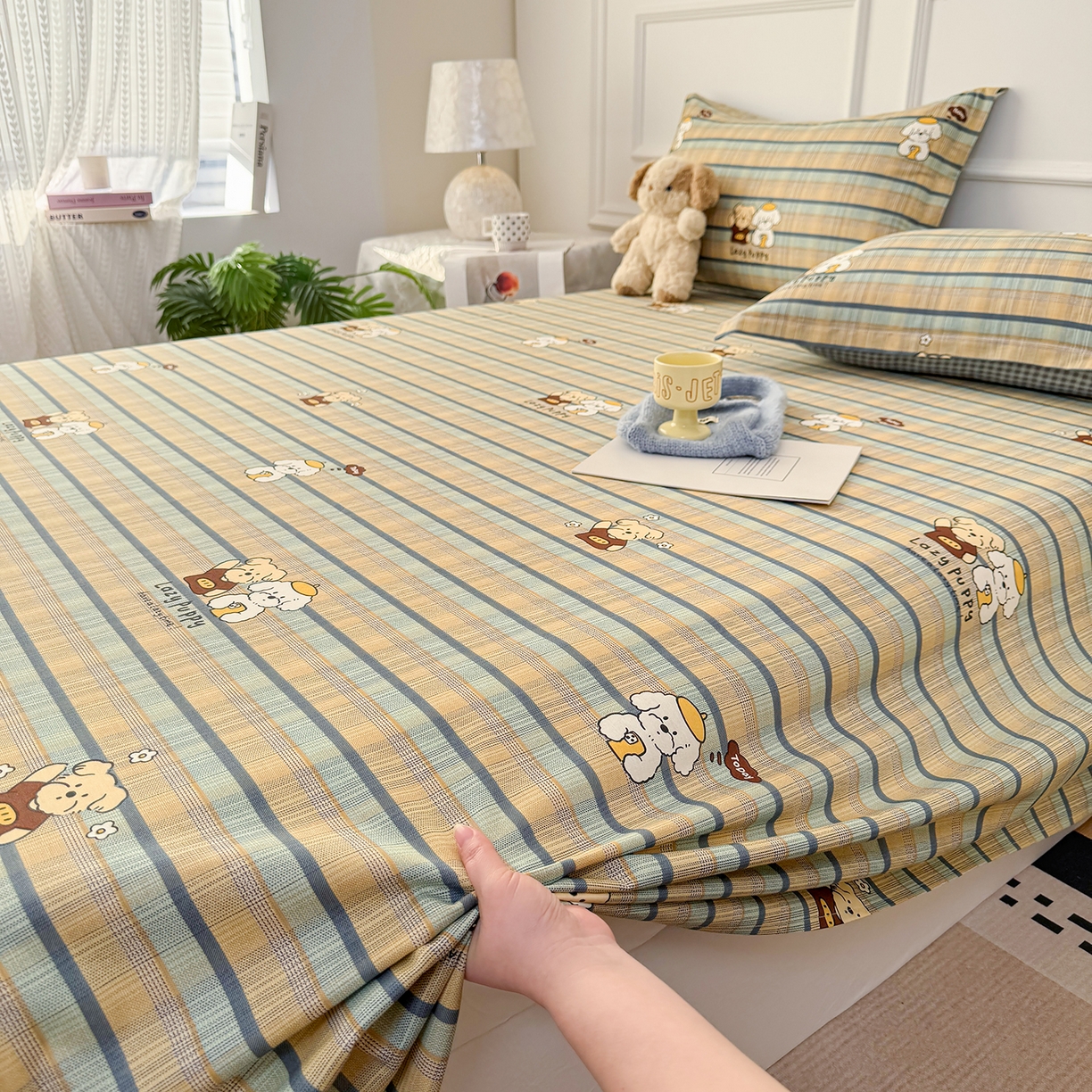 91家纺网 家纺一手货源 找家纺 壹贝家纺 2026新款全棉喷气印花床单系列 自拍小狗