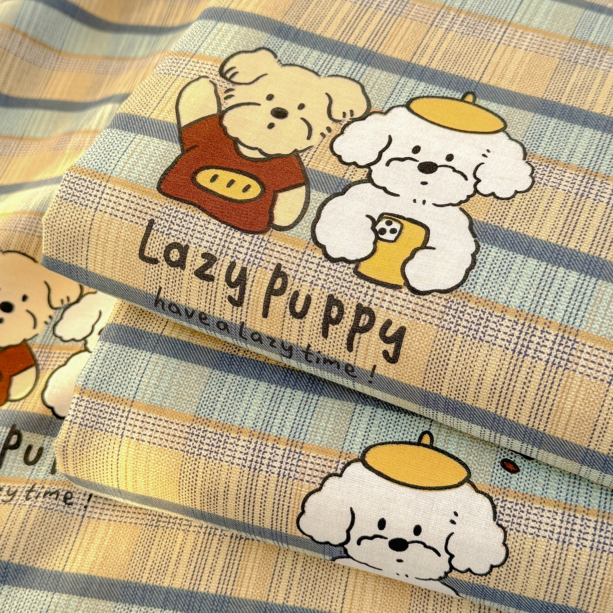 91家纺网 家纺一手货源 找家纺 壹贝家纺 2026新款全棉喷气印花床单系列 自拍小狗