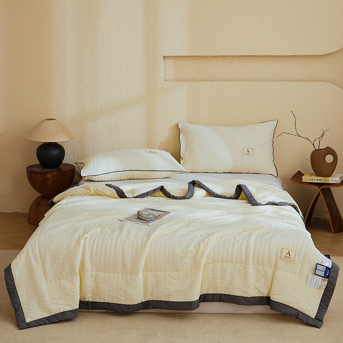 91家纺网 家纺一手货源 找家纺 欢乐季 2026新款A类提花泡泡棉超声波大豆夏被夏凉被空调被 奶油白