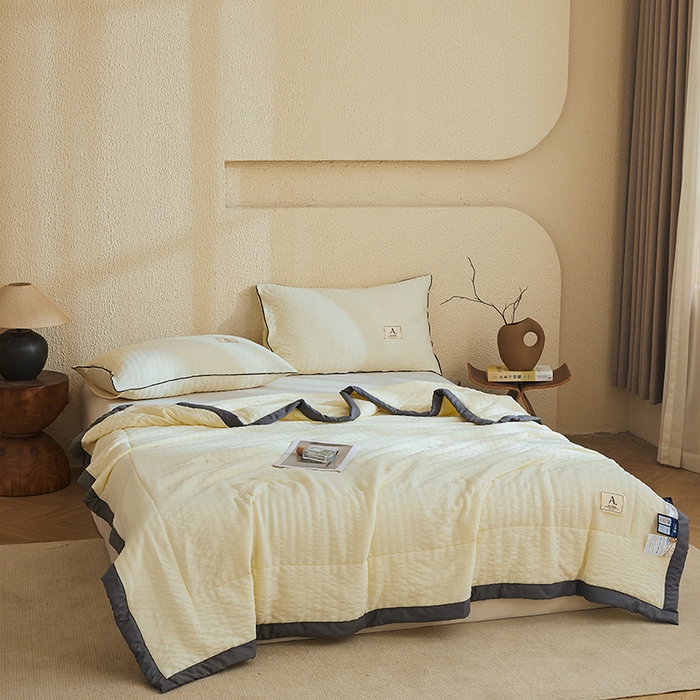 91家纺网 家纺一手货源 找家纺 欢乐季 2026新款A类提花泡泡棉超声波大豆夏被夏凉被空调被 奶油白