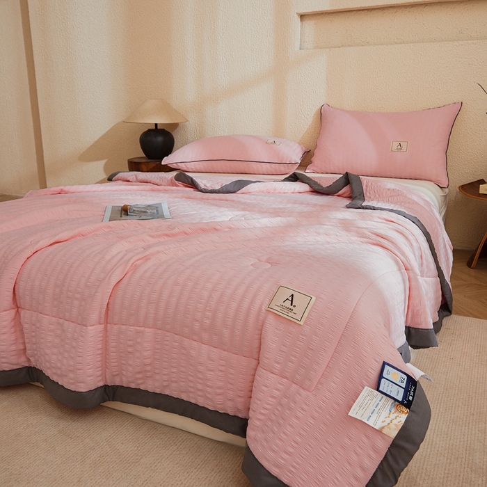 91家纺网 家纺一手货源 找家纺 欢乐季 2026新款A类提花泡泡棉超声波大豆夏被夏凉被空调被 樱花粉