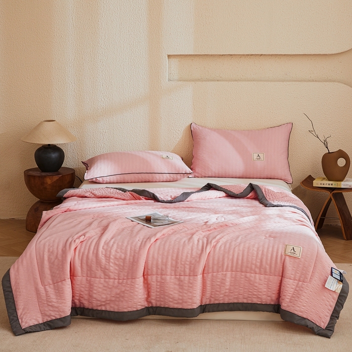 91家纺网 家纺一手货源 找家纺 欢乐季 2026新款A类提花泡泡棉超声波大豆夏被夏凉被空调被 樱花粉