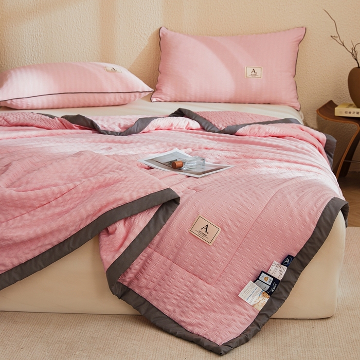 91家纺网 家纺一手货源 找家纺 欢乐季 2026新款A类提花泡泡棉超声波大豆夏被夏凉被空调被 樱花粉