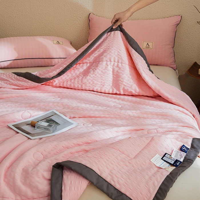 91家纺网 家纺一手货源 找家纺 欢乐季 2026新款A类提花泡泡棉超声波大豆夏被夏凉被空调被 樱花粉