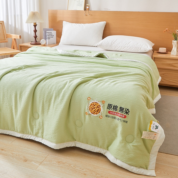 91家纺网 家纺一手货源 找家纺 欢乐季 2026新款A类提花皱皱纱超声波大豆夏被夏凉被空调被 薄荷绿