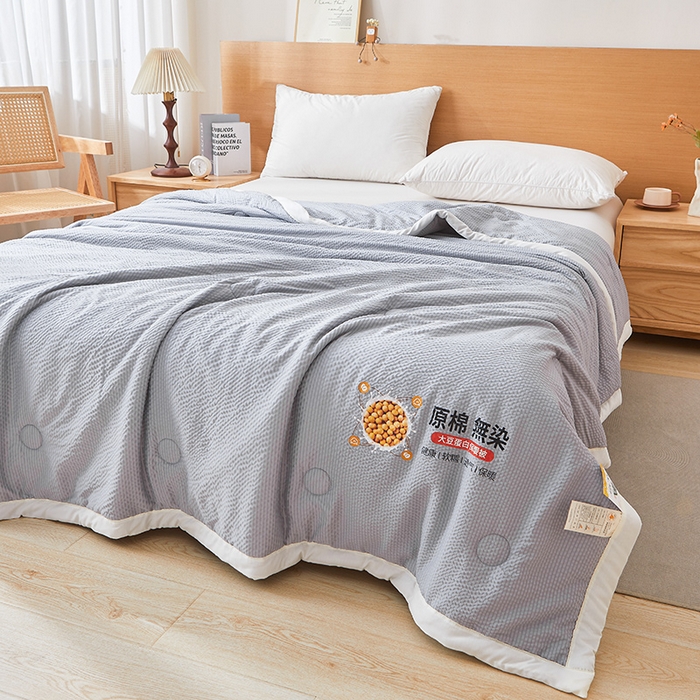 91家纺网 家纺一手货源 找家纺 欢乐季 2026新款A类提花皱皱纱超声波大豆夏被夏凉被空调被 高级灰