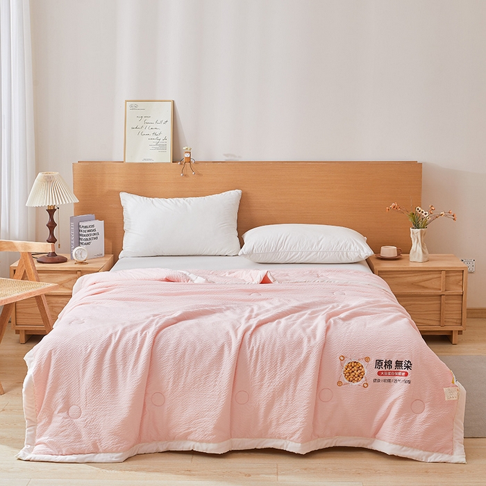 91家纺网 家纺一手货源 找家纺 欢乐季 2026新款A类提花皱皱纱超声波大豆夏被夏凉被空调被 蜜桃粉