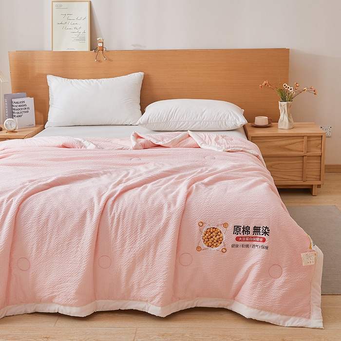 91家纺网 家纺一手货源 找家纺 欢乐季 2026新款A类提花皱皱纱超声波大豆夏被夏凉被空调被 蜜桃粉