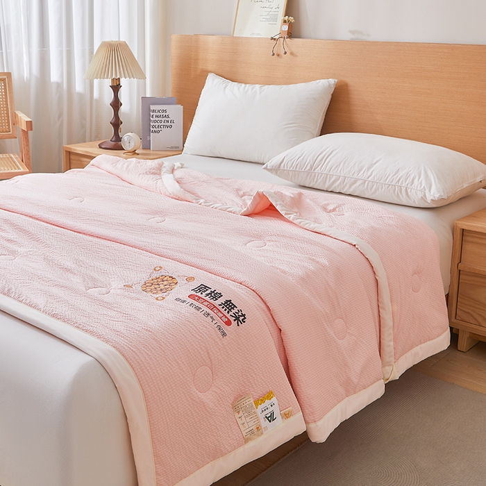 91家纺网 家纺一手货源 找家纺 欢乐季 2026新款A类提花皱皱纱超声波大豆夏被夏凉被空调被 蜜桃粉