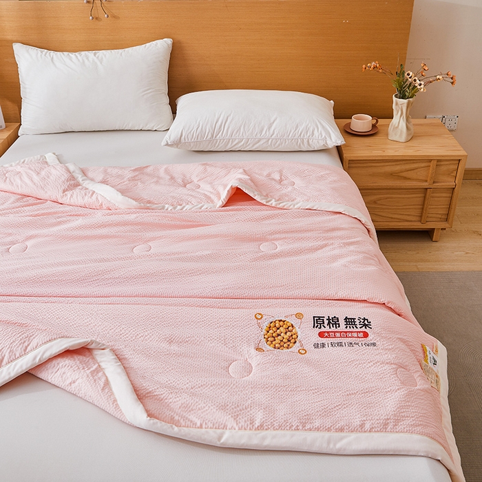 91家纺网 家纺一手货源 找家纺 欢乐季 2026新款A类提花皱皱纱超声波大豆夏被夏凉被空调被 蜜桃粉