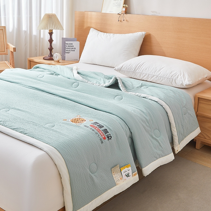 91家纺网 家纺一手货源 找家纺 欢乐季 2026新款A类提花皱皱纱超声波大豆夏被夏凉被空调被 雾霾蓝