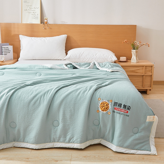 91家纺网 家纺一手货源 找家纺 欢乐季 2026新款A类提花皱皱纱超声波大豆夏被夏凉被空调被 雾霾蓝