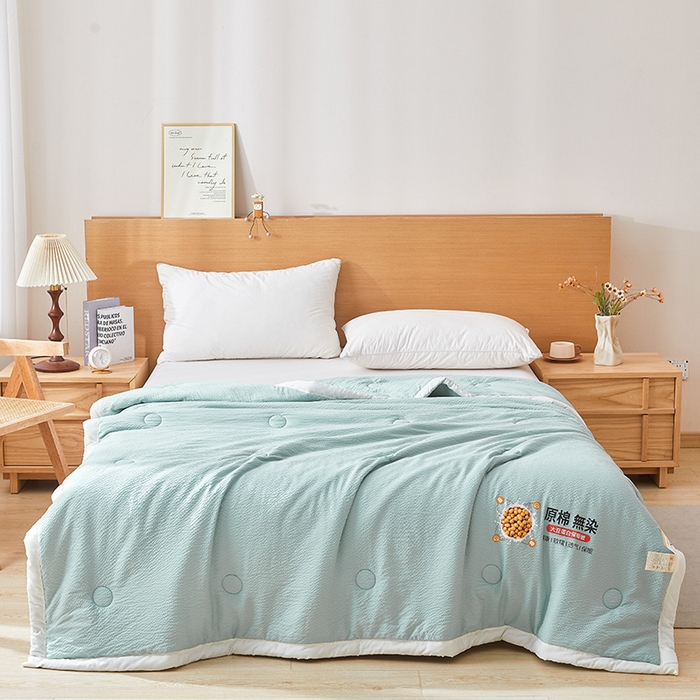 91家纺网 家纺一手货源 找家纺 欢乐季 2026新款A类提花皱皱纱超声波大豆夏被夏凉被空调被 雾霾蓝