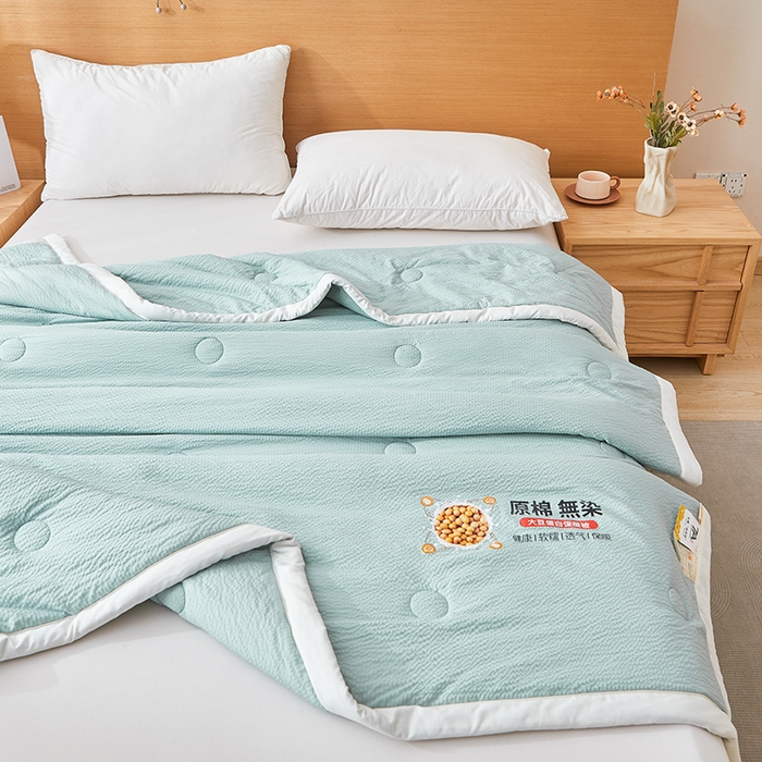 91家纺网 家纺一手货源 找家纺 欢乐季 2026新款A类提花皱皱纱超声波大豆夏被夏凉被空调被 雾霾蓝