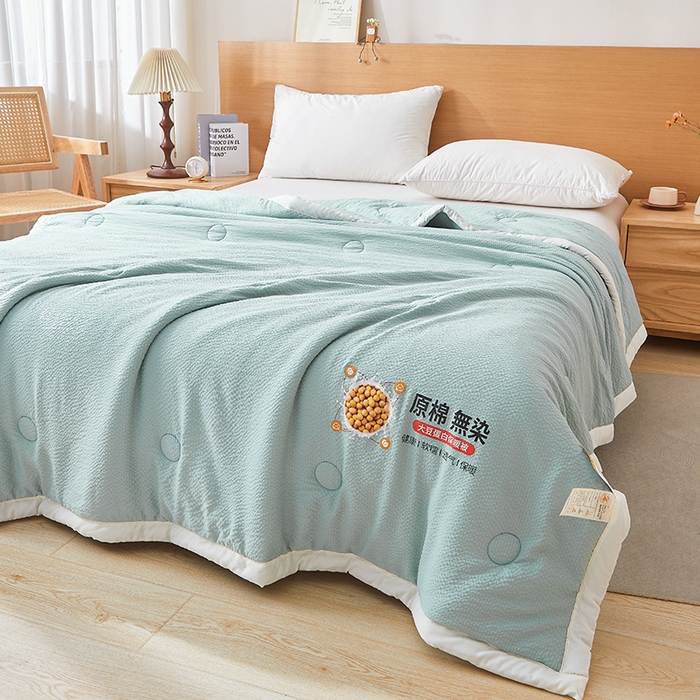 91家纺网 家纺一手货源 找家纺 欢乐季 2026新款A类提花皱皱纱超声波大豆夏被夏凉被空调被 雾霾蓝