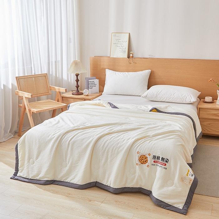 91家纺网 家纺一手货源 找家纺 欢乐季 2026新款A类提花皱皱纱超声波大豆夏被夏凉被空调被 月光白