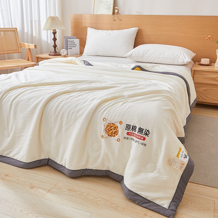 91家纺网 家纺一手货源 找家纺 欢乐季 2026新款A类提花皱皱纱超声波大豆夏被夏凉被空调被 月光白