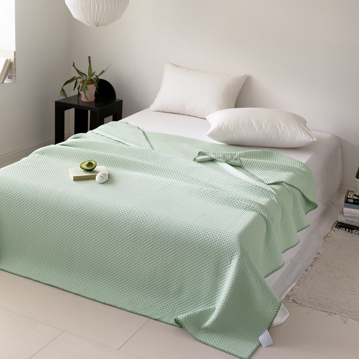 91家纺网 家纺一手货源 找家纺 法芙娜家纺 2026新款双面160克锦纶凉感小冰皮毯 绿色