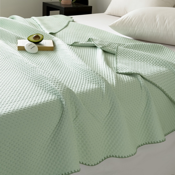 91家纺网 家纺一手货源 找家纺 法芙娜家纺 2026新款双面160克锦纶凉感小冰皮毯 绿色