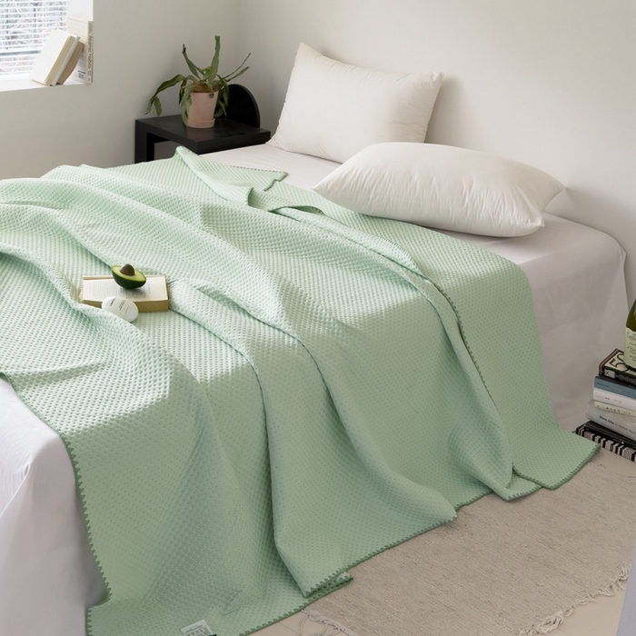 91家纺网 家纺一手货源 找家纺 法芙娜家纺 2026新款双面160克锦纶凉感小冰皮毯 绿色