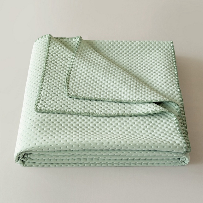 91家纺网 家纺一手货源 找家纺 法芙娜家纺 2026新款双面160克锦纶凉感小冰皮毯 绿色