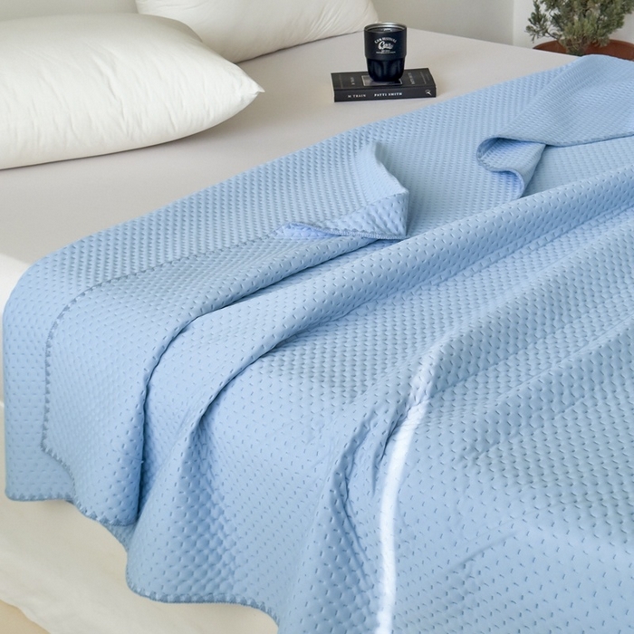 91家纺网 家纺一手货源 找家纺 法芙娜家纺 2026新款双面160克锦纶凉感小冰皮毯 浅蓝