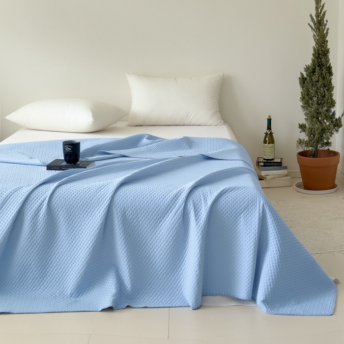 91家纺网 家纺一手货源 找家纺 法芙娜家纺 2026新款双面160克锦纶凉感小冰皮毯 浅蓝