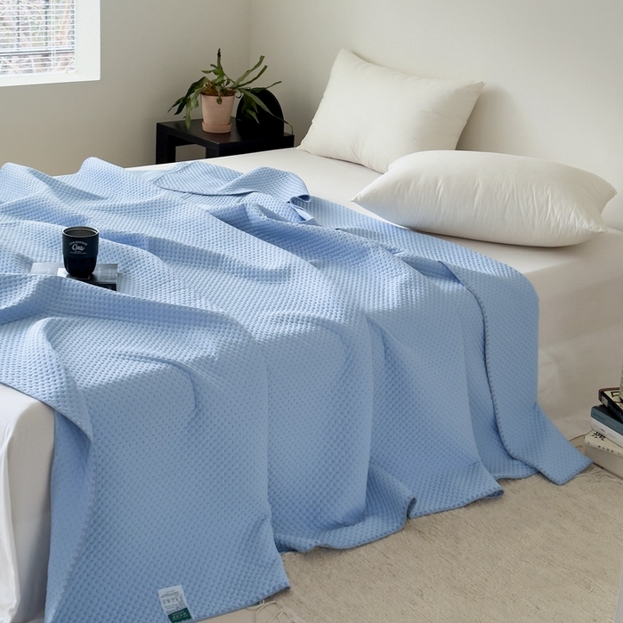 91家纺网 家纺一手货源 找家纺 法芙娜家纺 2026新款双面160克锦纶凉感小冰皮毯 浅蓝