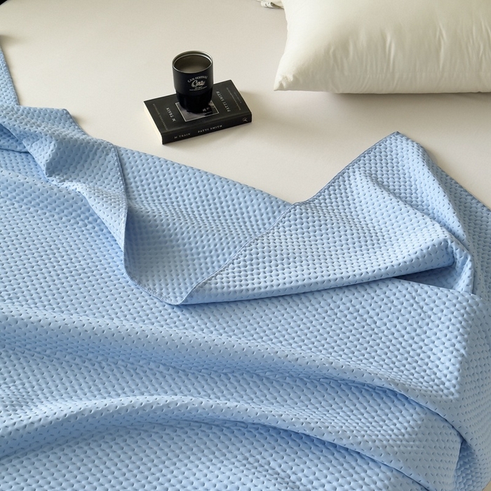 91家纺网 家纺一手货源 找家纺 法芙娜家纺 2026新款双面160克锦纶凉感小冰皮毯 浅蓝