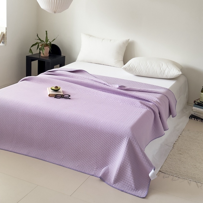 91家纺网 家纺一手货源 找家纺 法芙娜家纺 2026新款双面160克锦纶凉感小冰皮毯 紫色