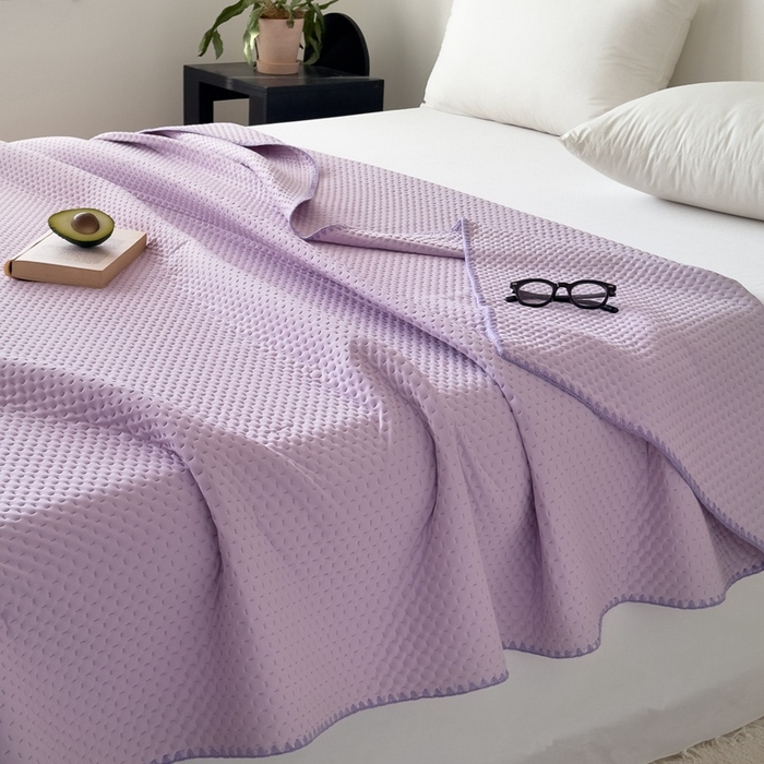91家纺网 家纺一手货源 找家纺 法芙娜家纺 2026新款双面160克锦纶凉感小冰皮毯 紫色