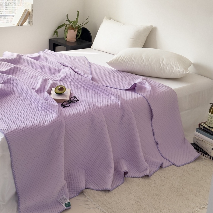 91家纺网 家纺一手货源 找家纺 法芙娜家纺 2026新款双面160克锦纶凉感小冰皮毯 紫色