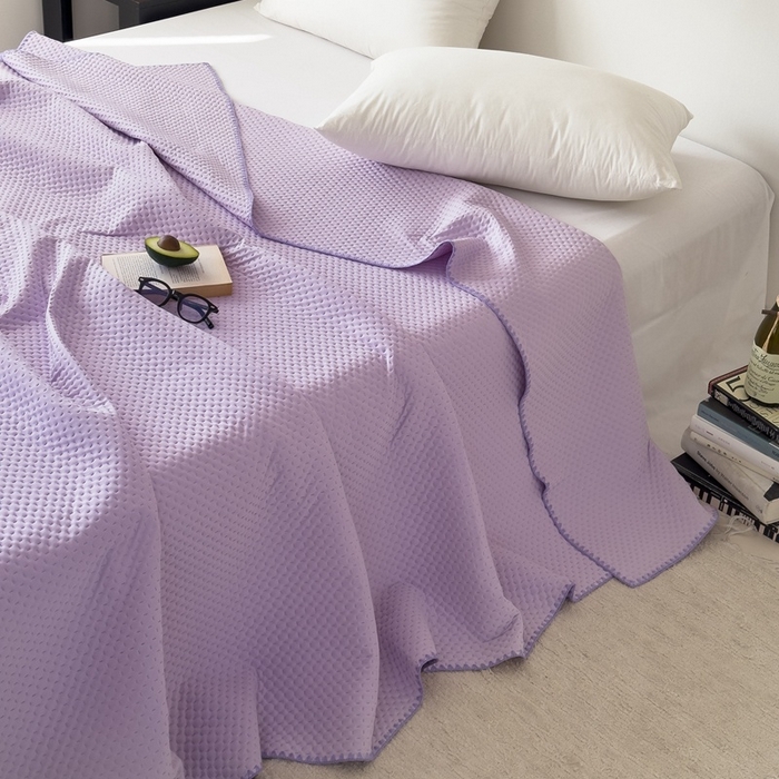 91家纺网 家纺一手货源 找家纺 法芙娜家纺 2026新款双面160克锦纶凉感小冰皮毯 紫色