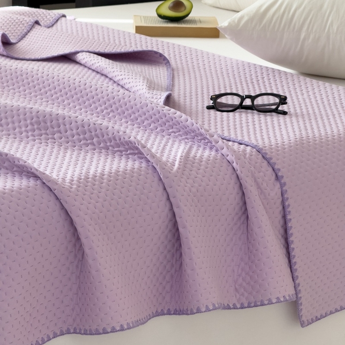 91家纺网 家纺一手货源 找家纺 法芙娜家纺 2026新款双面160克锦纶凉感小冰皮毯 紫色