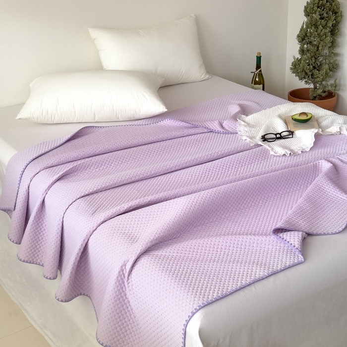 91家纺网 家纺一手货源 找家纺 法芙娜家纺 2026新款双面160克锦纶凉感小冰皮毯 紫色