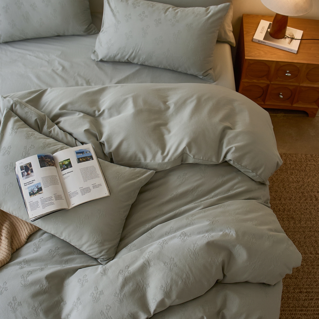 91家纺网 家纺一手货源 找家纺 初拾 2026新款60支贡缎全棉厚织提花水洗四件套“长期主义”系列（会员减10日常券后小三件不低于268元 ，标准不低于328元） 漫漫花落