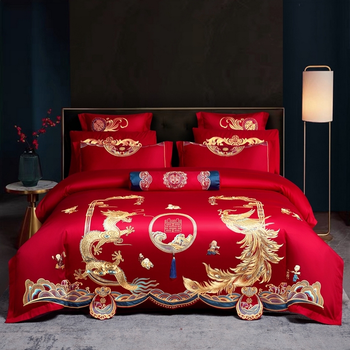 91家纺网 家纺一手货源 找家纺 （总）慕她家纺 2026年全棉纯棉婚庆四件套大红色刺绣结床上用品（床盖款加40）