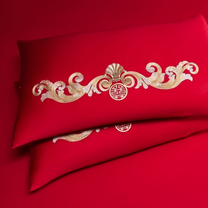 91家纺网 家纺一手货源 找家纺 慕她家纺 2026年全棉纯棉婚庆四件套大红色刺绣结床上用品（床盖款加40） 盛唐婚礼