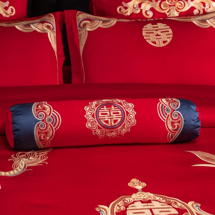 91家纺网 家纺一手货源 找家纺 慕她家纺 2026年全棉纯棉婚庆四件套大红色刺绣结床上用品（床盖款加40） 鸾凤和鸣