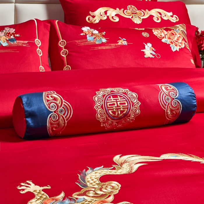 91家纺网 家纺一手货源 找家纺 慕她家纺 2026年全棉纯棉婚庆四件套大红色刺绣结床上用品（床盖款加40） 盛世红妆