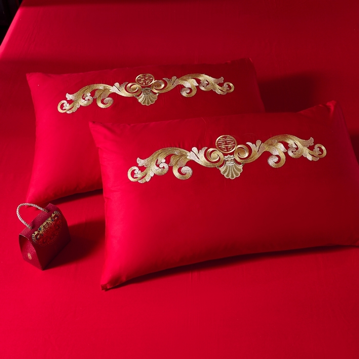 91家纺网 家纺一手货源 找家纺 慕她家纺 2026年全棉纯棉婚庆四件套大红色刺绣结床上用品（床盖款加40） 龙凤婚约