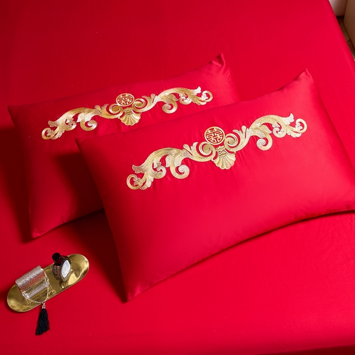 91家纺网 家纺一手货源 找家纺 慕她家纺 2026年全棉纯棉婚庆四件套大红色刺绣结床上用品（床盖款加40） 华贵龙凤