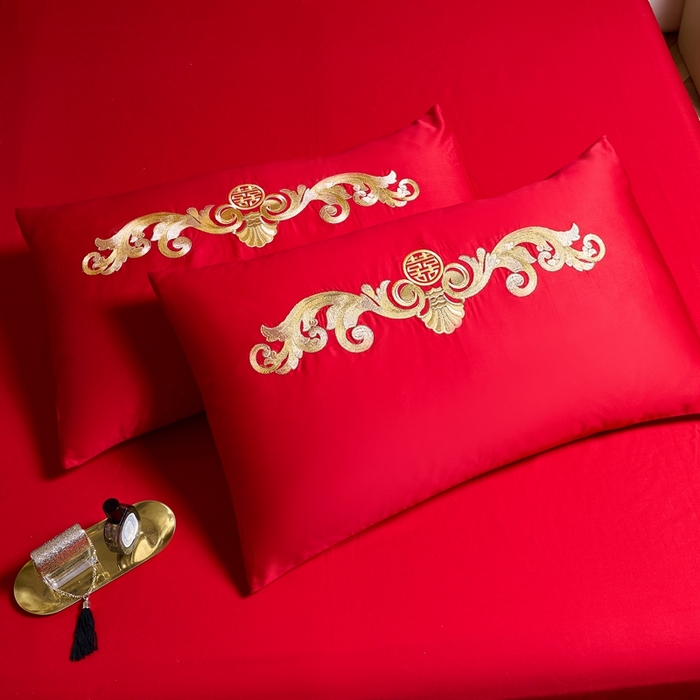 91家纺网 家纺一手货源 找家纺 慕她家纺 2026年全棉纯棉婚庆四件套大红色刺绣结床上用品（床盖款加40） 盛世红妆