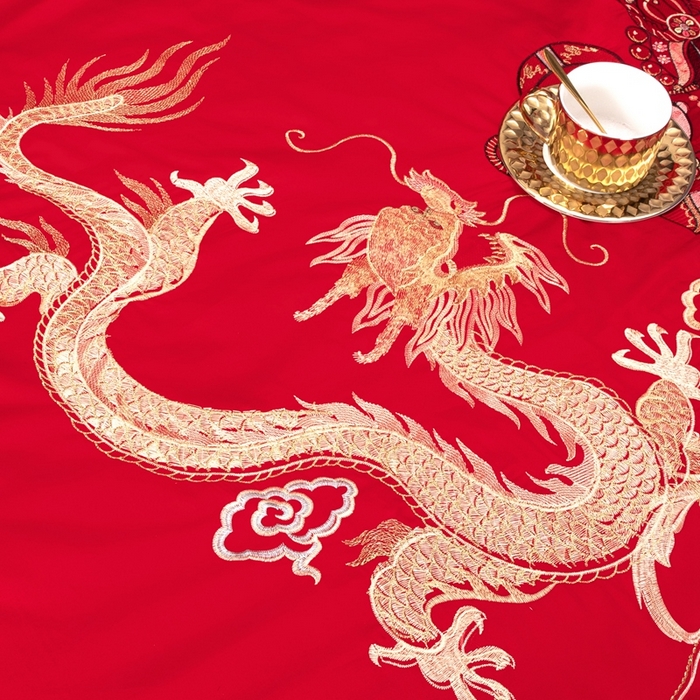 91家纺网 家纺一手货源 找家纺 慕她家纺 2026年全棉纯棉婚庆四件套大红色刺绣结床上用品（床盖款加40） 龙凤迎亲