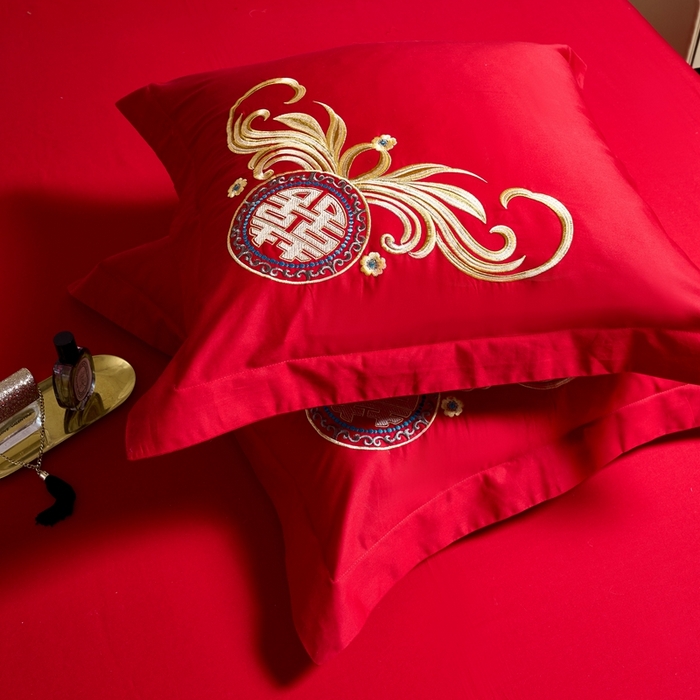 91家纺网 家纺一手货源 找家纺 慕她家纺 2026年全棉纯棉婚庆四件套大红色刺绣结床上用品（床盖款加40） 盛世红妆